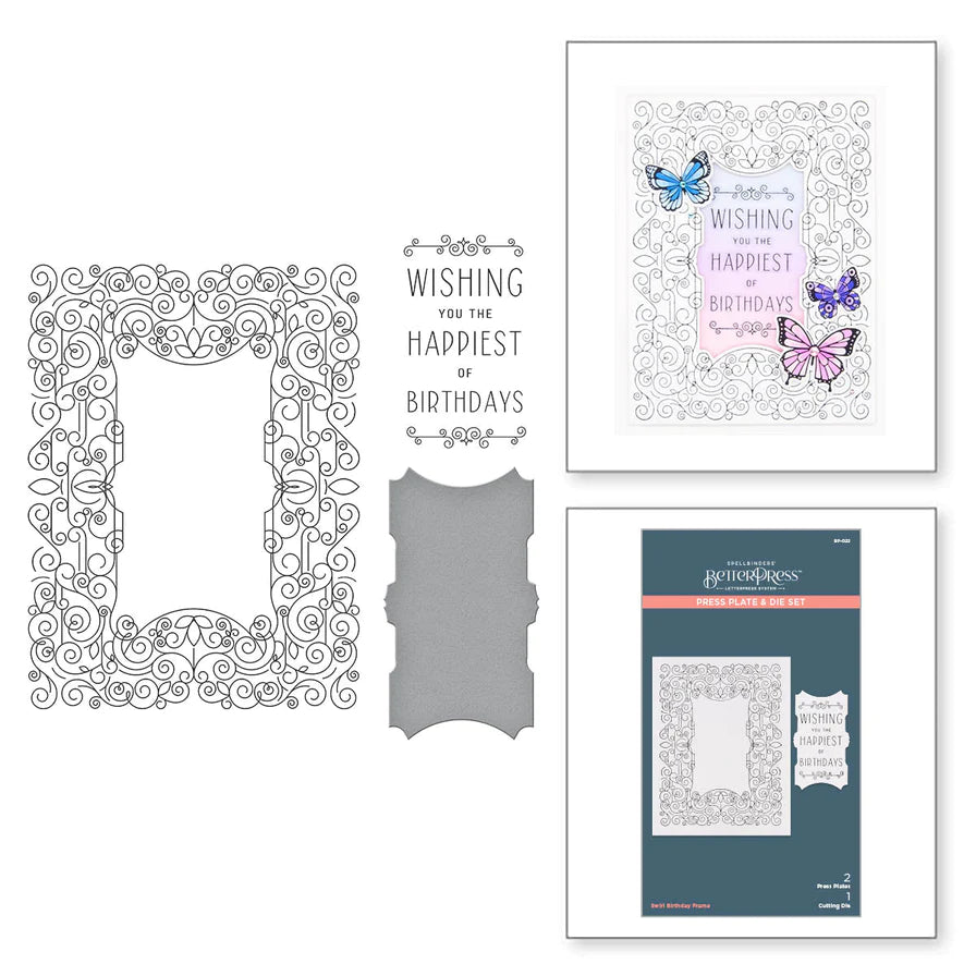 Swirl Birthday Frame Press Plate and Die Set from the BetterPress Collection - Spellbinders