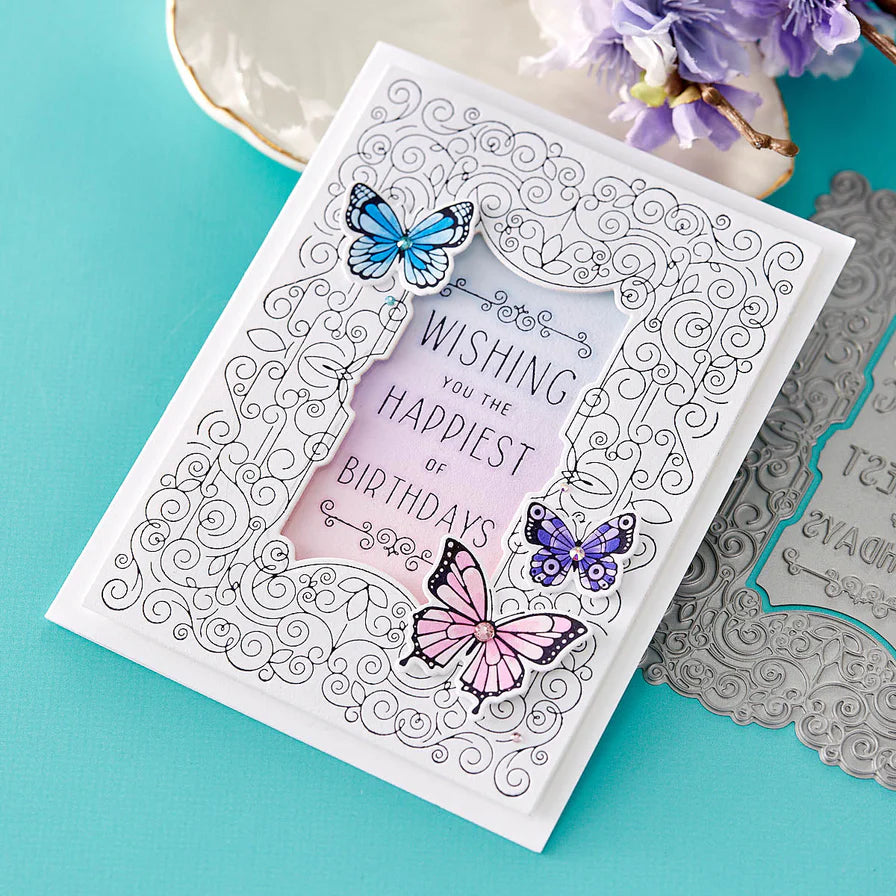Swirl Birthday Frame Press Plate and Die Set from the BetterPress Collection - Spellbinders