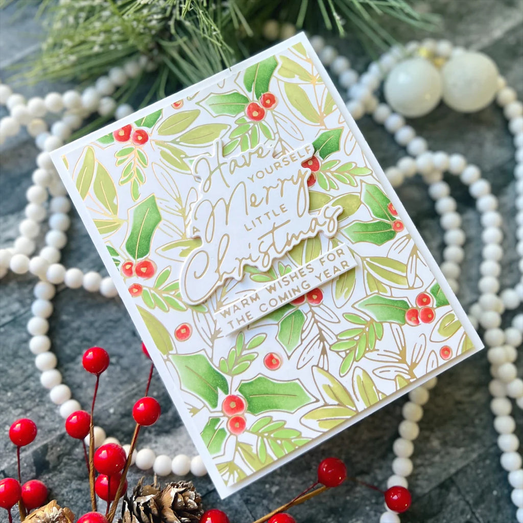 Glimmer Holly Background Hot Foil Plate from the De-Light-Ful Christmas Collection by Yana Smakula - Spellbinders
