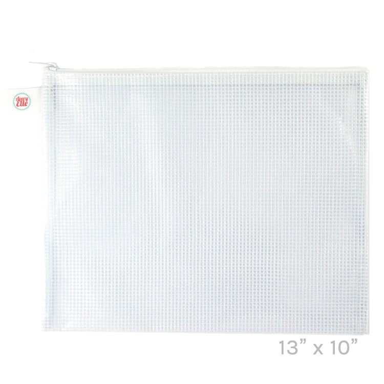 White Large Zippered Vinyl Mesh Pouch