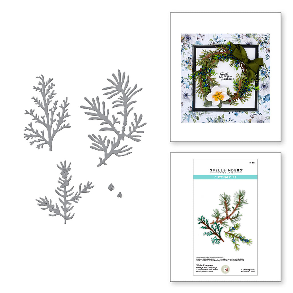 Winter Evergreen Foliage and Ladybugs Etched Dies from the Winter Garden Collection by Susan Tierney-Cockburn - Spellbinders