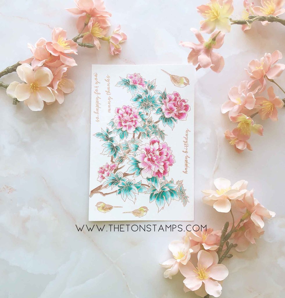 Nesting Peonies - The Ton Stamps
